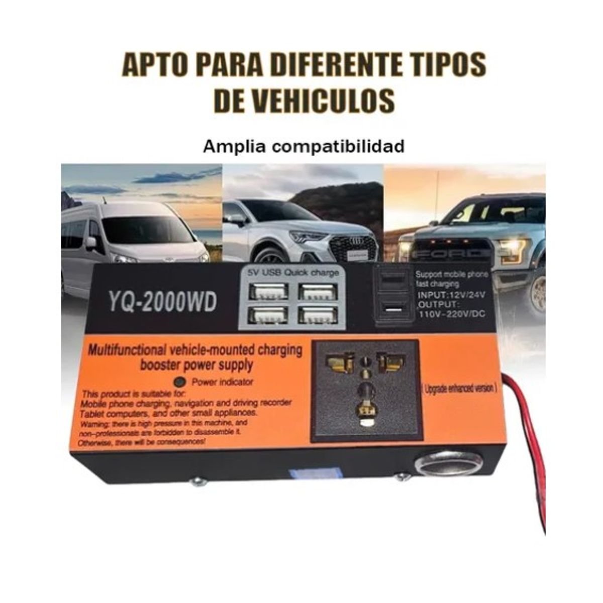 ESHOPANGIE - Inversor De Voltaje Auto Convertidor Corriente 200w 12v-220v