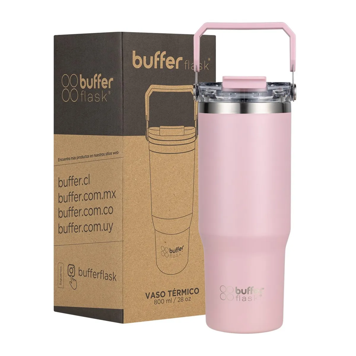 BUFFER FLASK - Vaso Tumbler Termico Botella Agua Buffer Inox 830 ml - Rosa