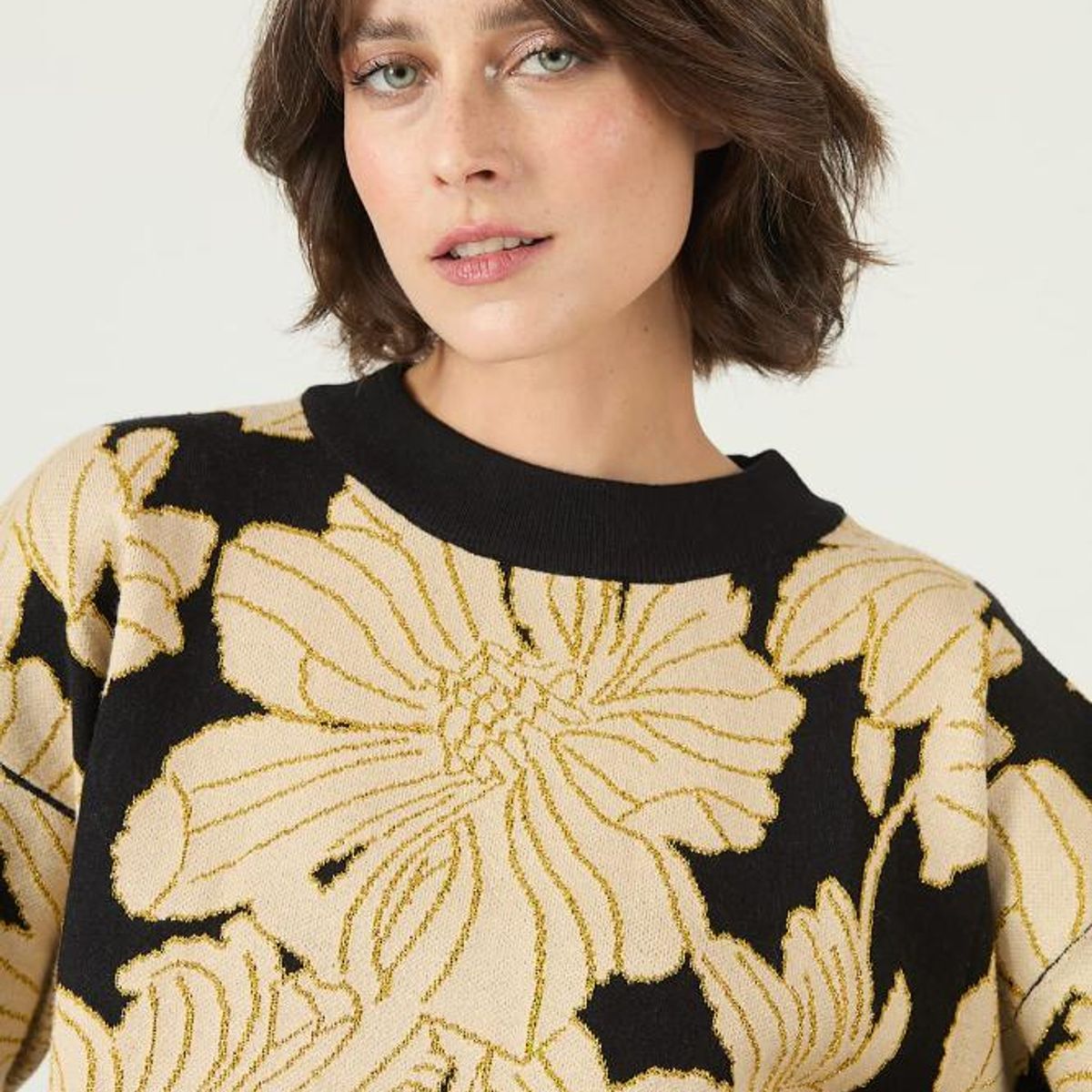 PRIVILEGE - Sweater negro flores 2661