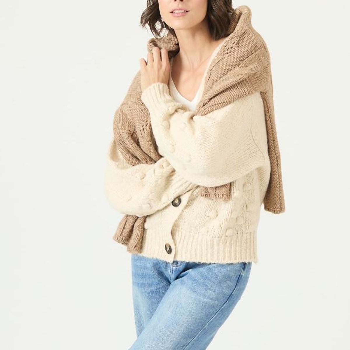 PRIVILEGE - Cardigan con lana beige 2764