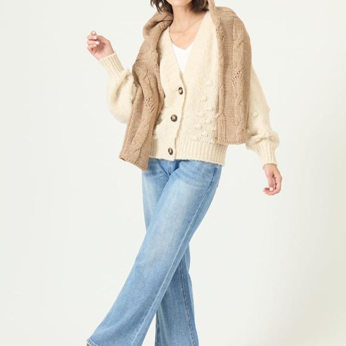 PRIVILEGE - Cardigan con lana beige 2764