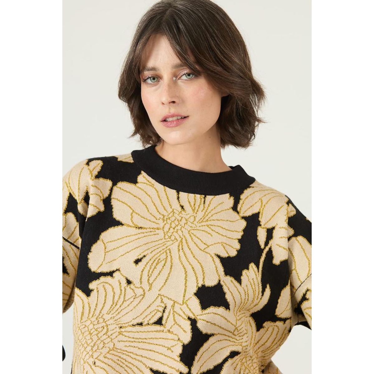 PRIVILEGE - Sweater negro flores 2661