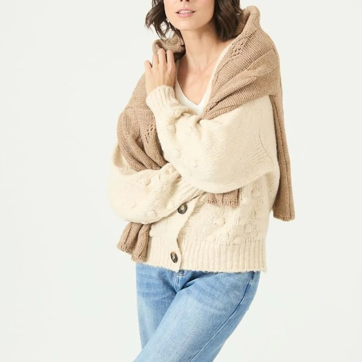 PRIVILEGE - Cardigan con lana beige 2764