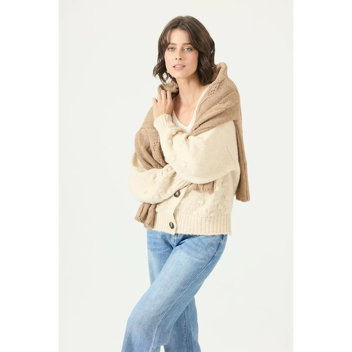 PRIVILEGE - Cardigan con lana beige 2764
