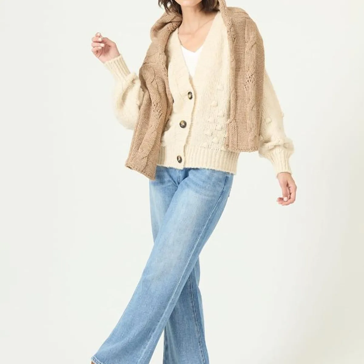 PRIVILEGE - Cardigan con lana beige 2764