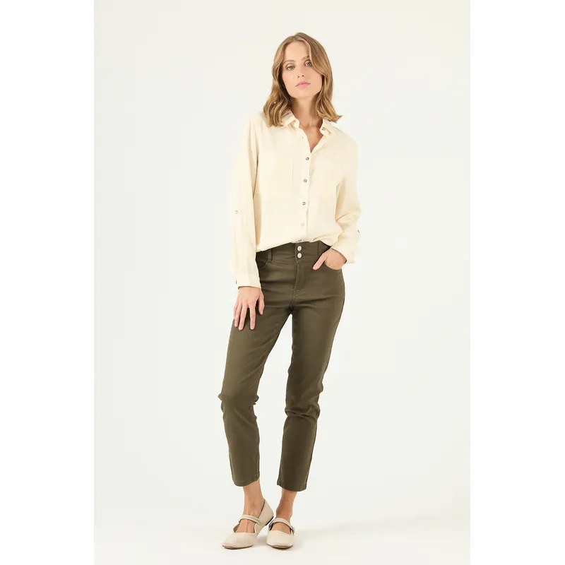 PRIVILEGE - Pantalon skinny verde militar 2222