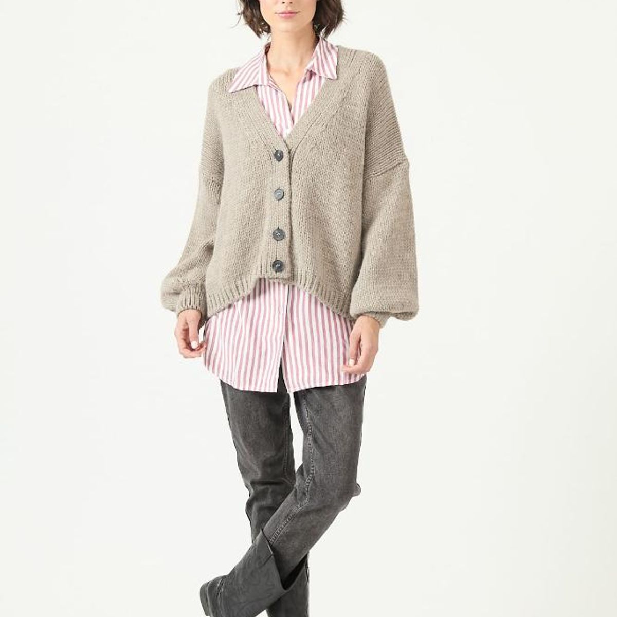 PRIVILEGE - Cardigan con lana gris 2763