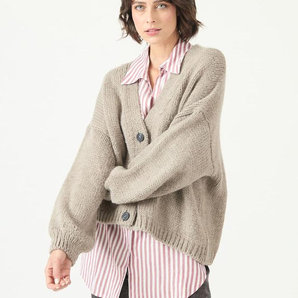 PRIVILEGE - Cardigan con lana gris 2763