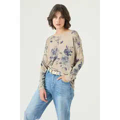 PRIVILEGE - Polera azul marino estampada 2622