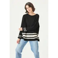 PRIVILEGE - Sweater negro rayas 2766 - Negro