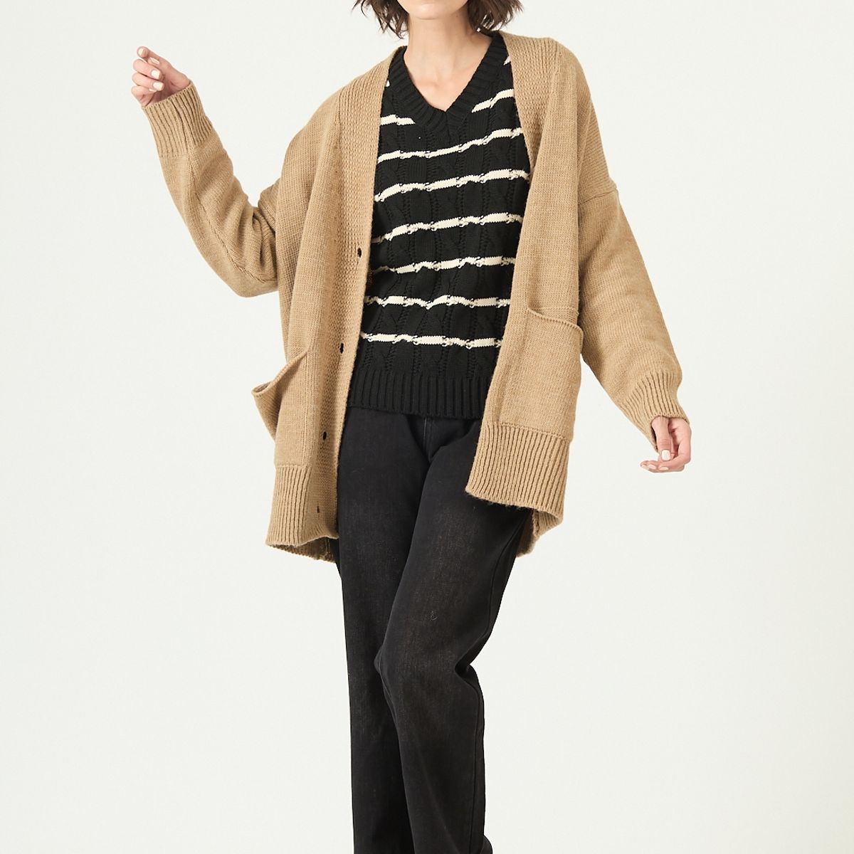 PRIVILEGE - Cardigan con lana camel 2770