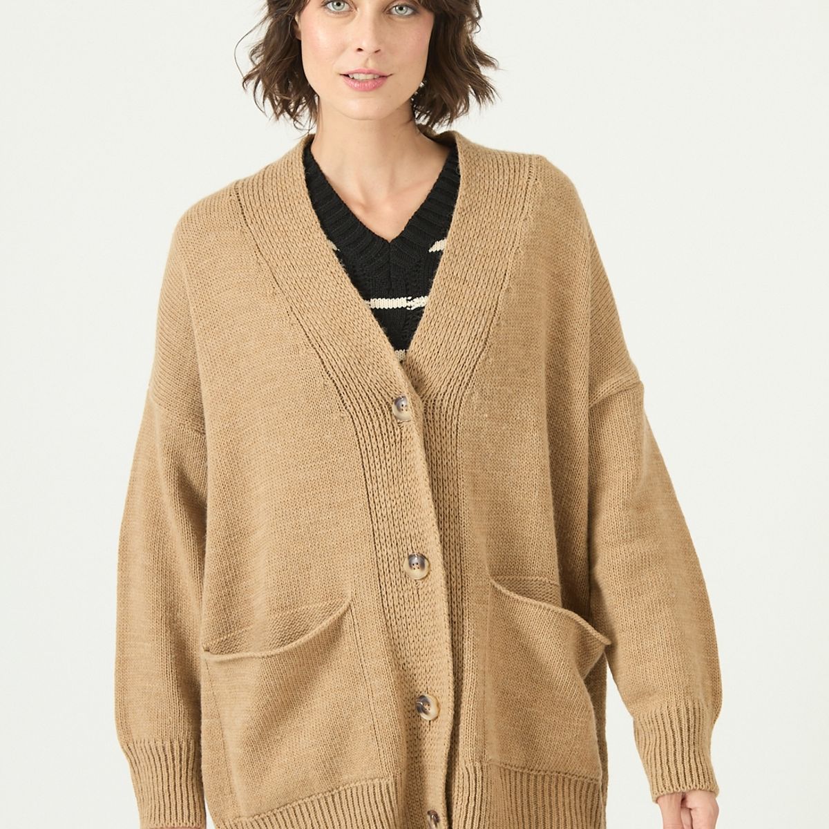 PRIVILEGE - Cardigan con lana camel 2770