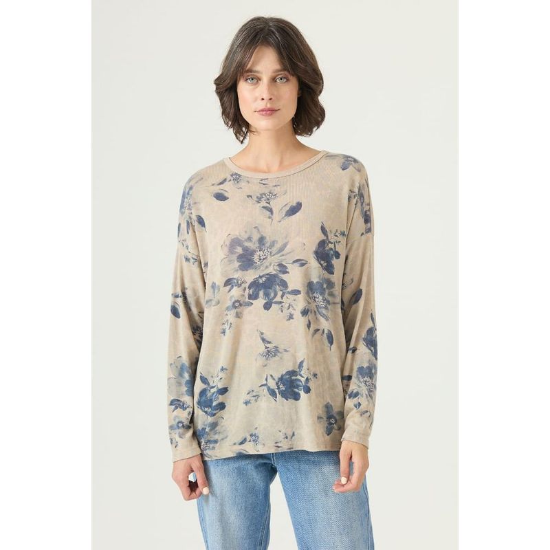 PRIVILEGE - Polera azul marino estampada 2622