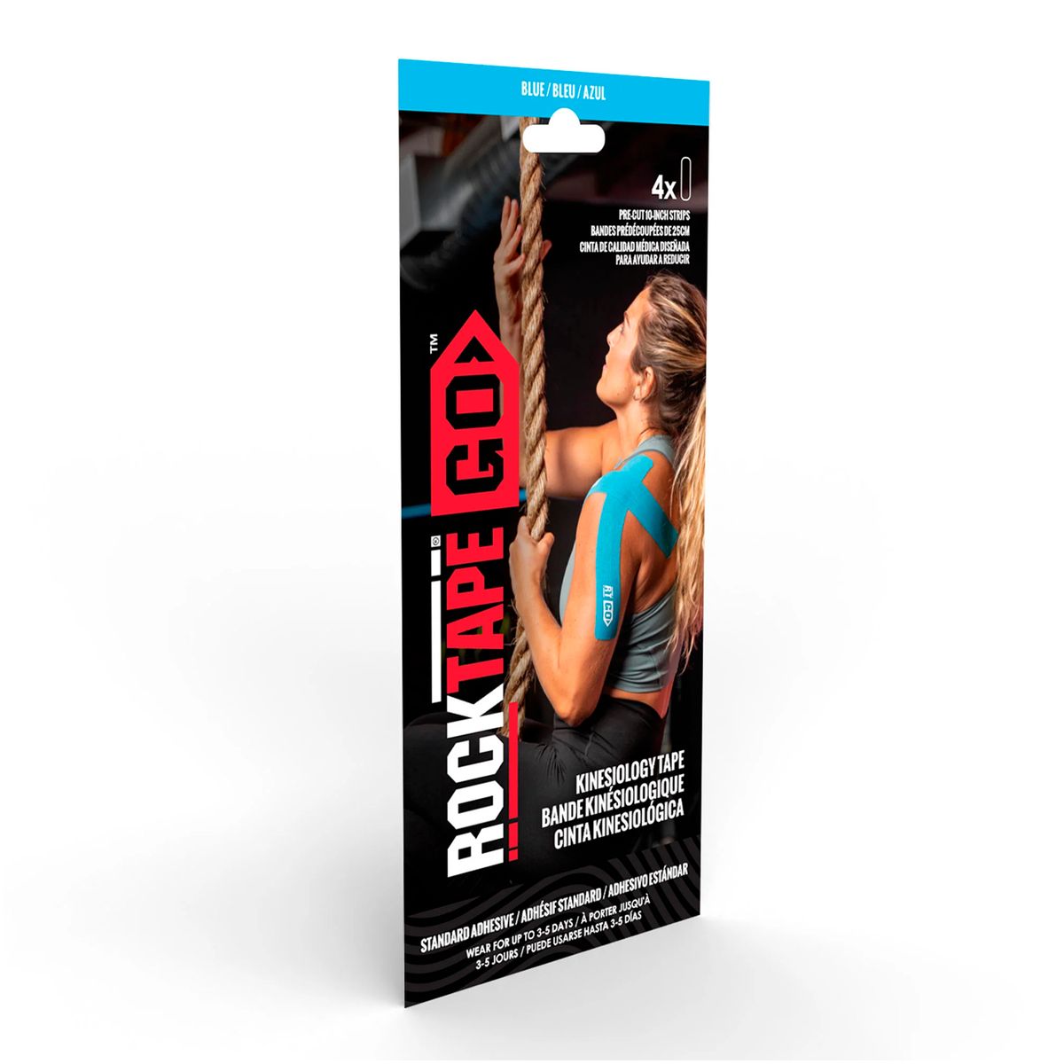 ROCKTAPEGO - CINTA KINESIOLÓGICA 4 TIRAS PRE CORTADAS 25 CM COLOR AZUL