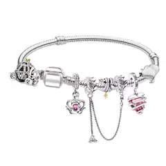 GENERICO - Pulsera con Charms Princesa con Corazón Rosa y Detalles Reales
