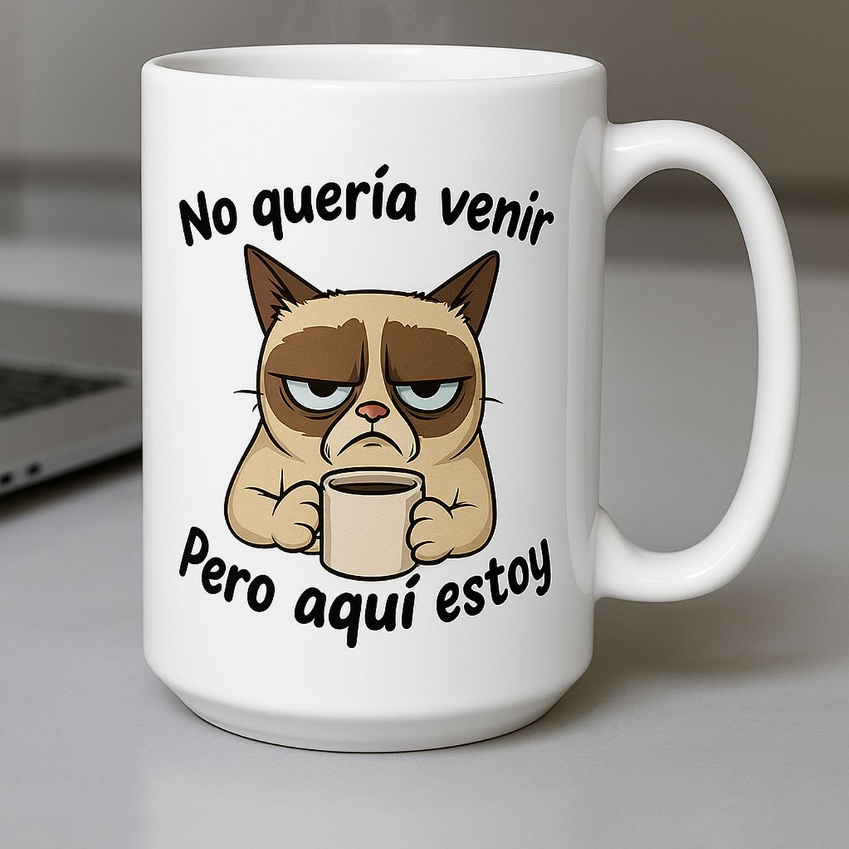 SM - Taza Grumpy Cat con Frase Divertida  “No quería venir pero aquí estoy”
