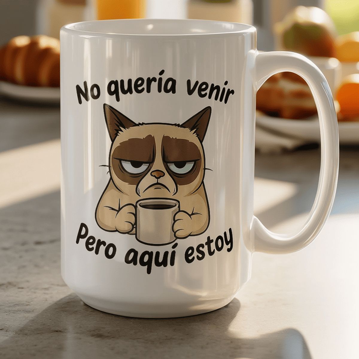 SM - Taza Grumpy Cat con Frase Divertida  “No quería venir pero aquí estoy”