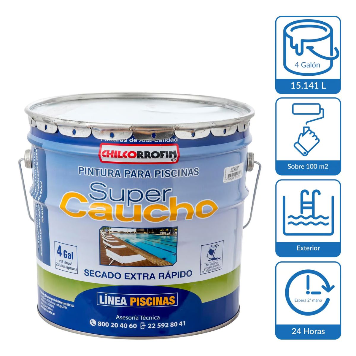 Pintura para piscinas azul Tahití Super Caucho Chilcorrofin, marca GENERICO - Foto 2