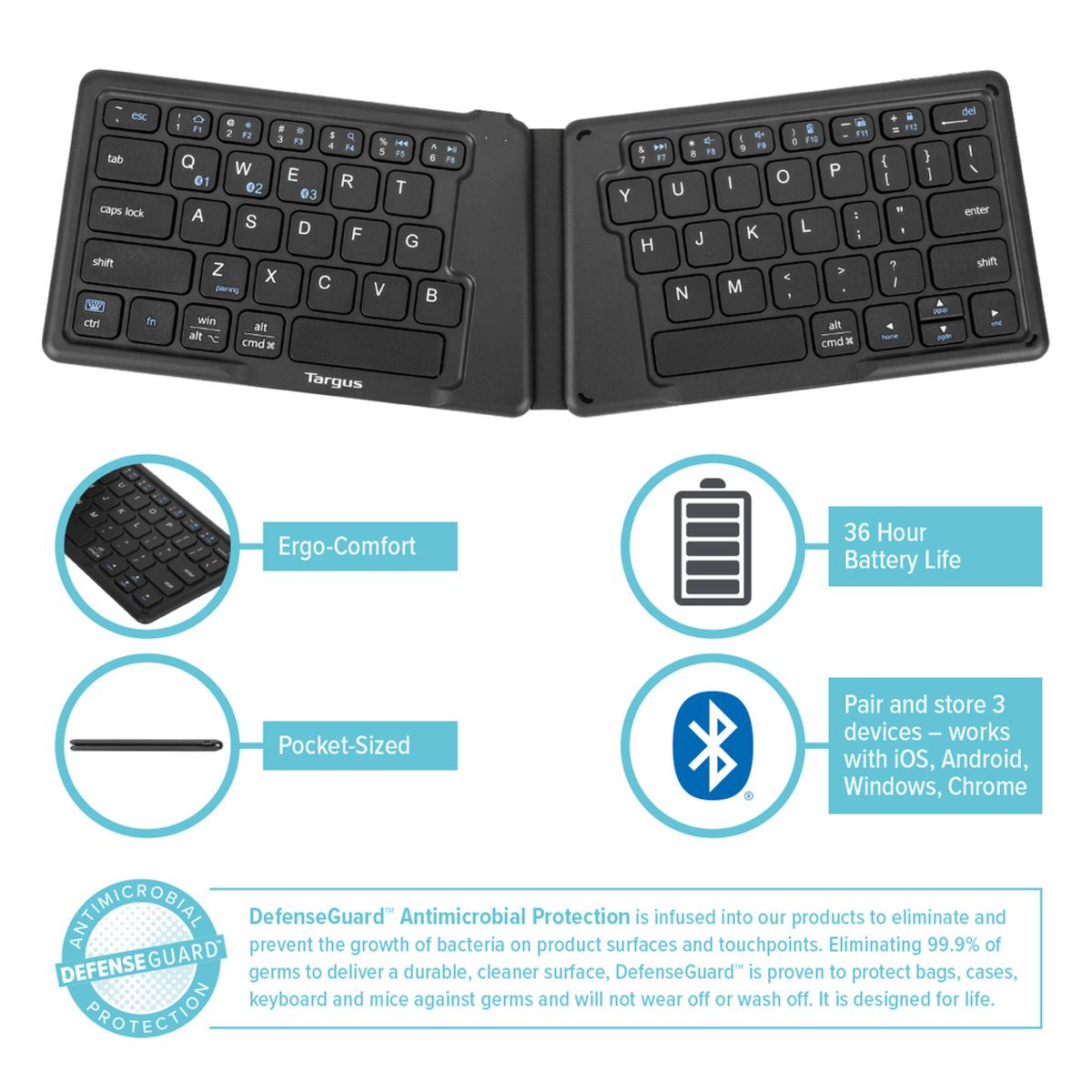 TARGUS - Teclado Targus Ergonómico Plegable Bluetooth Español