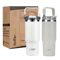 Vaso Termico Set x2 Mug Botella Agua Buffer Acero Inoxidable - Blanco