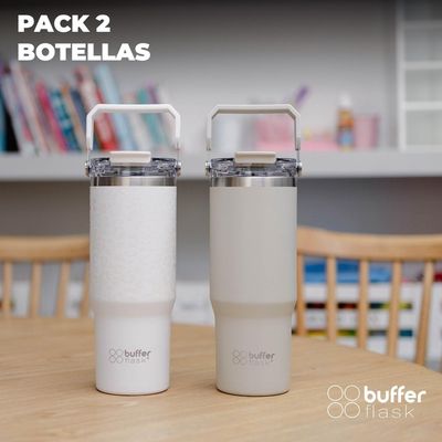 Imagen 2 del producto Vaso Termico Set x2 Mug Botella Agua Buffer Acero Inoxidable - Blanco