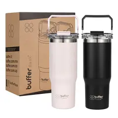 BUFFER FLASK - Vaso Termico Set x2 Mug Botella Agua Buffer Acero Inoxidable - Negro