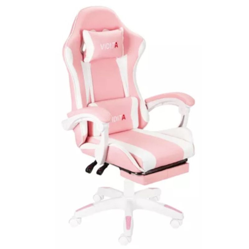 ATLAS - Silla Gamer  Reclinable Rosa Con Reposapiés
