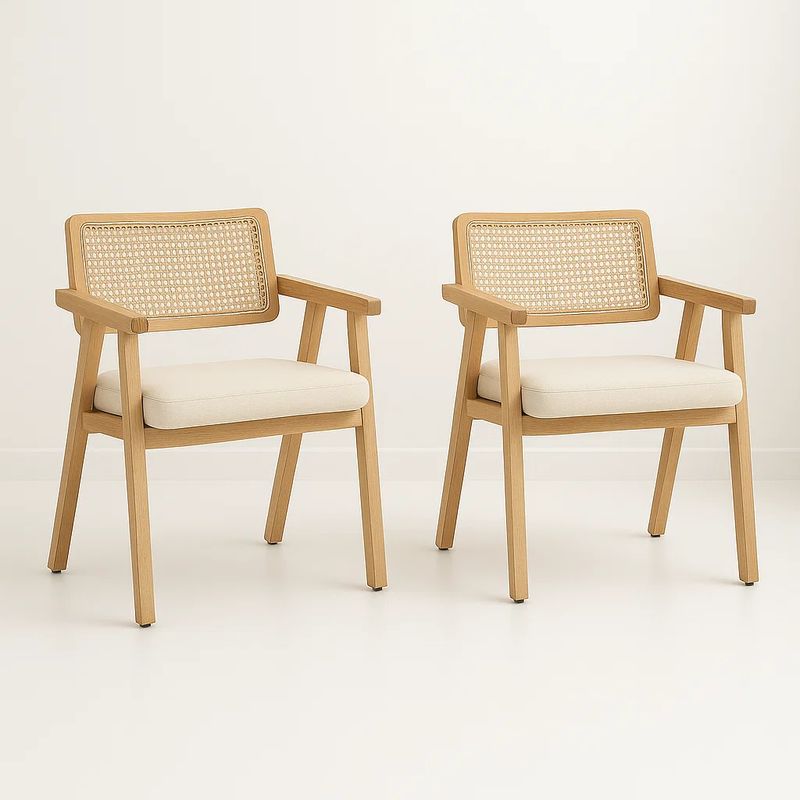 KLIK - Pack de 2 Sitiales Acolchado Chandigarh Butaca Rattan - Madera