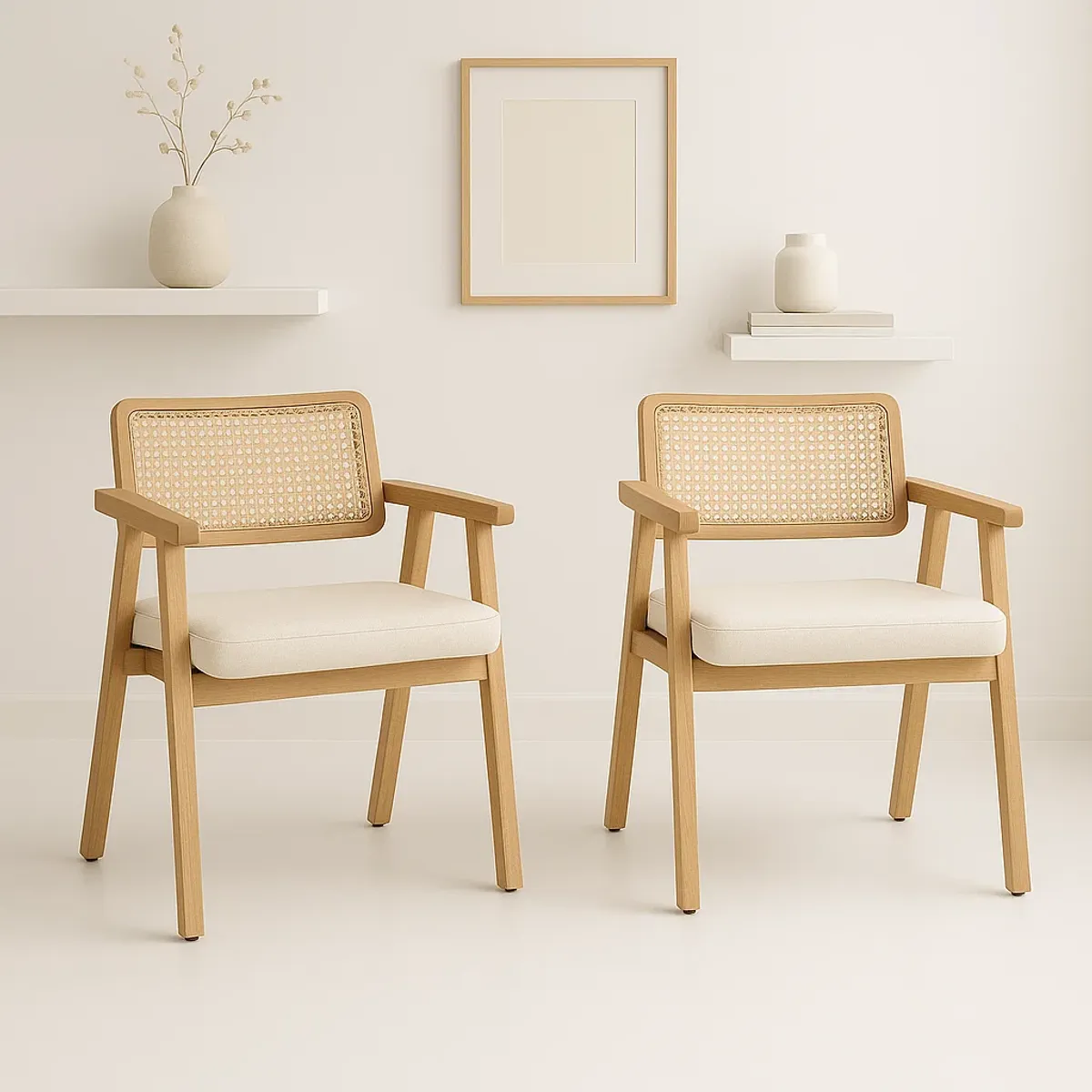 KLIK - Pack de 2 Sitiales Acolchado Chandigarh Butaca Rattan - Madera