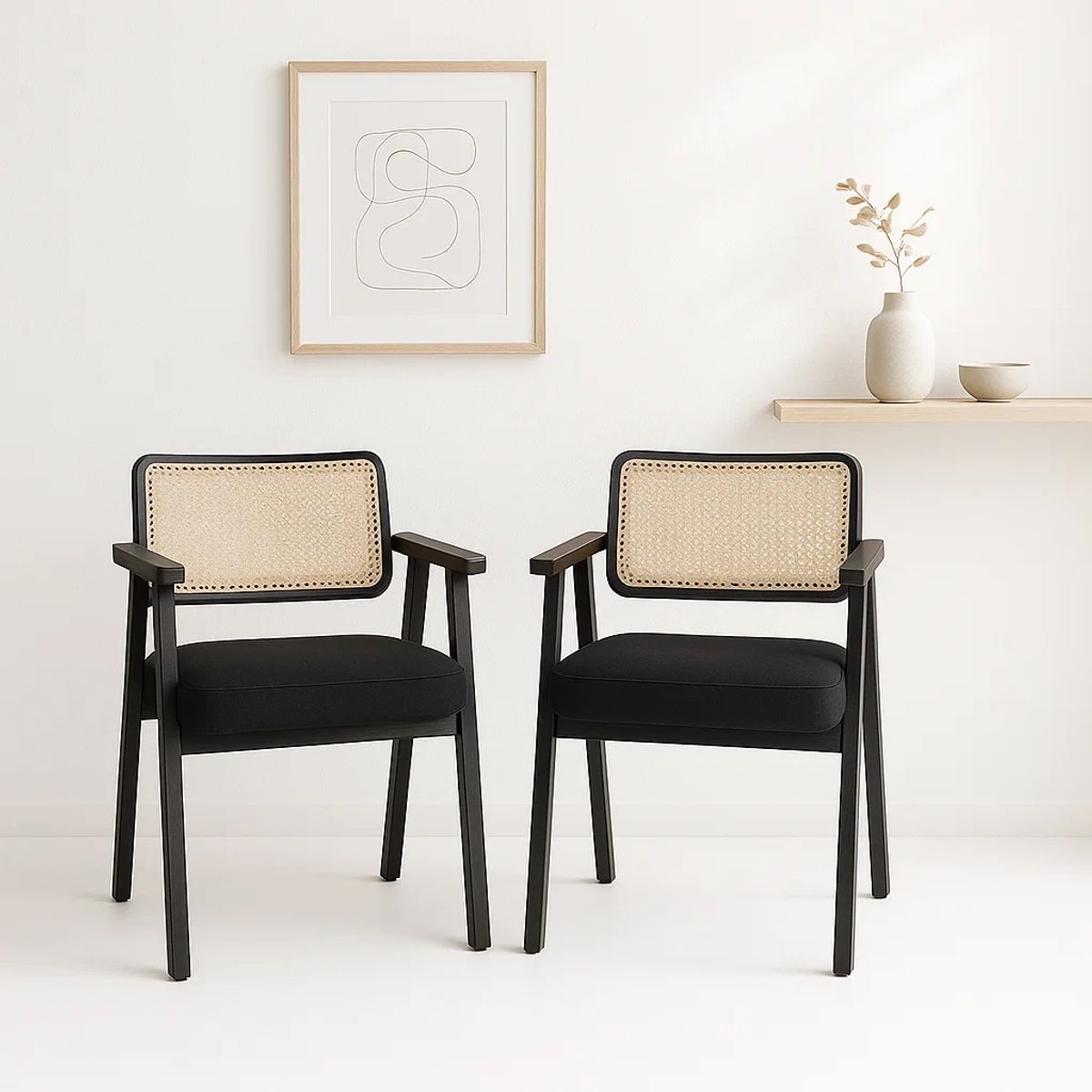 KLIK - Pack de 2 Sitiales Acolchado Chandigarh Butaca Rattan - Negro