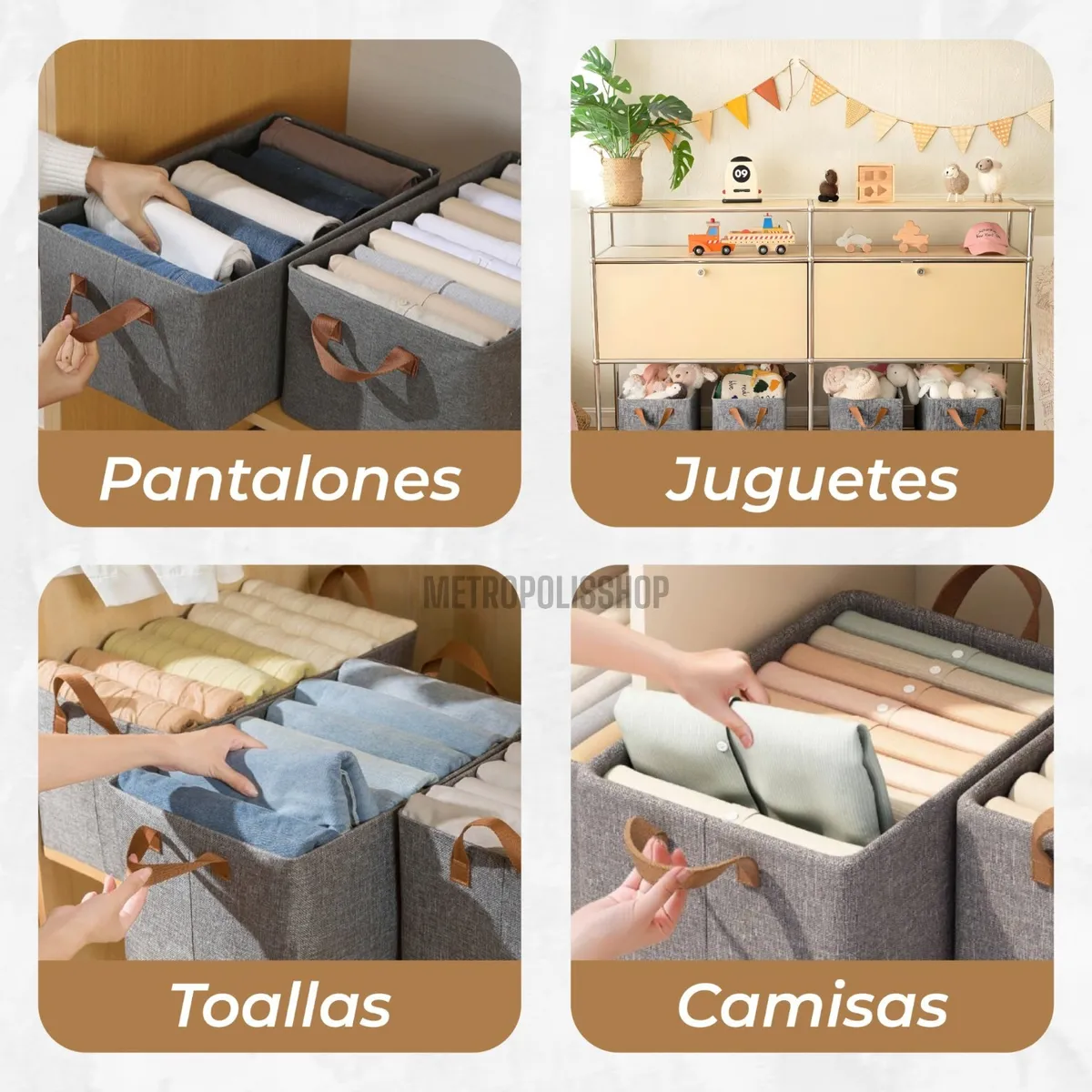 GENERICO - Pack 4 Cajas Organizadoras Ropa Closet Plegable Canasto Asas Libros