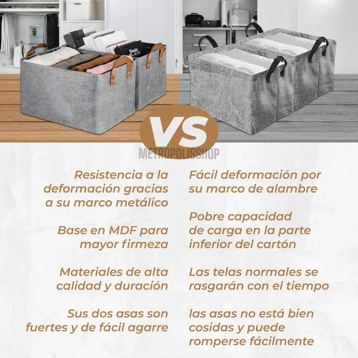 GENERICO - Pack 5 Cajas Organizadoras Ropa Closet Plegable Canasto Asas