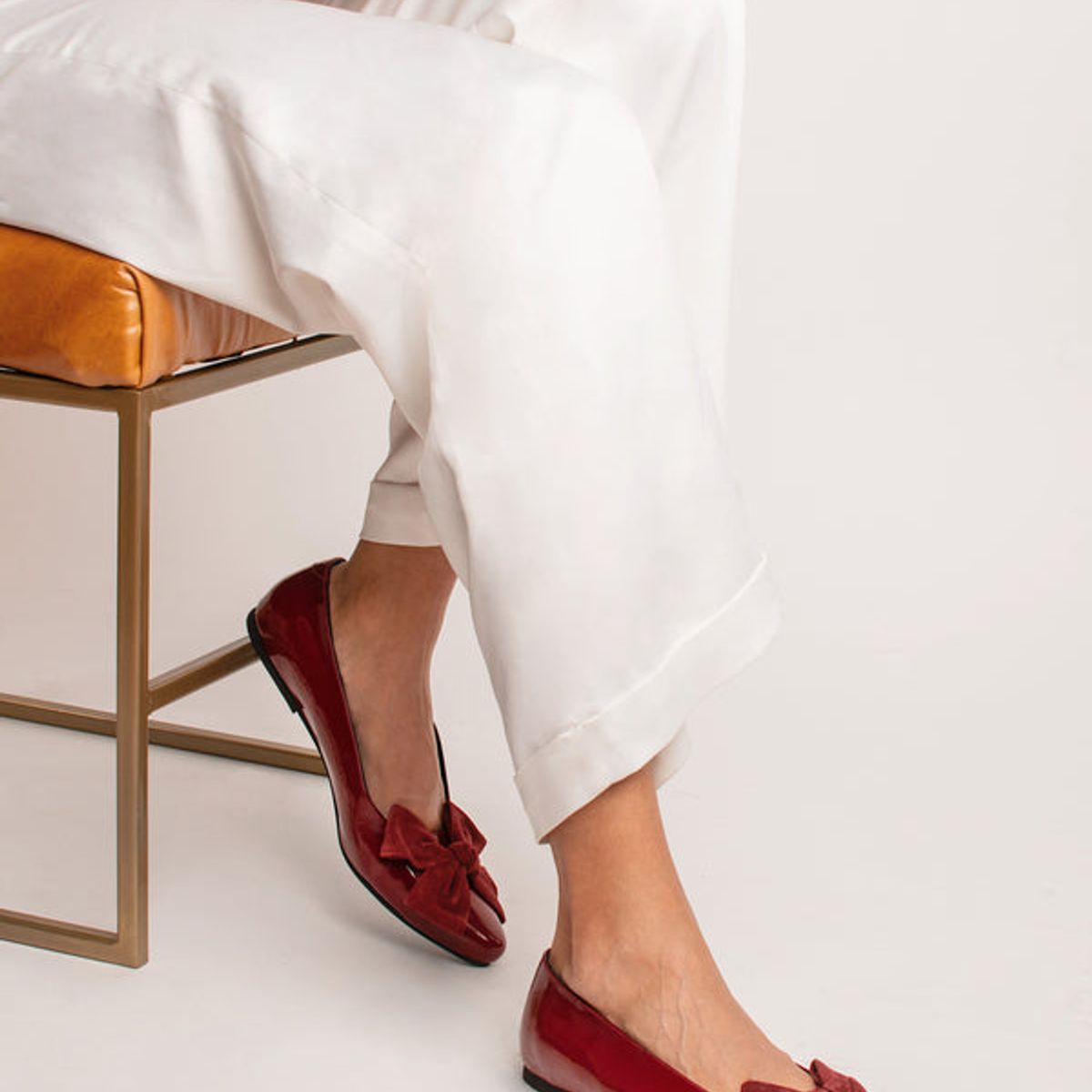 GANDARVA - Zapato Ballerina Mujer De Cuero Magnolia Rojo Granate