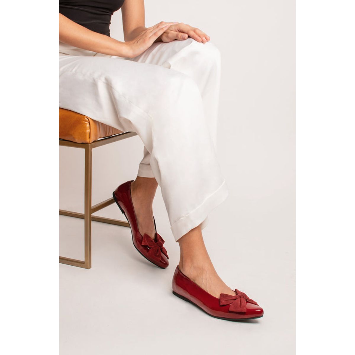 GANDARVA - Zapato Ballerina Mujer De Cuero Magnolia Rojo Granate