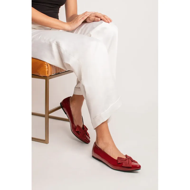 GANDARVA - Zapato Ballerina Mujer De Cuero Magnolia Rojo Granate