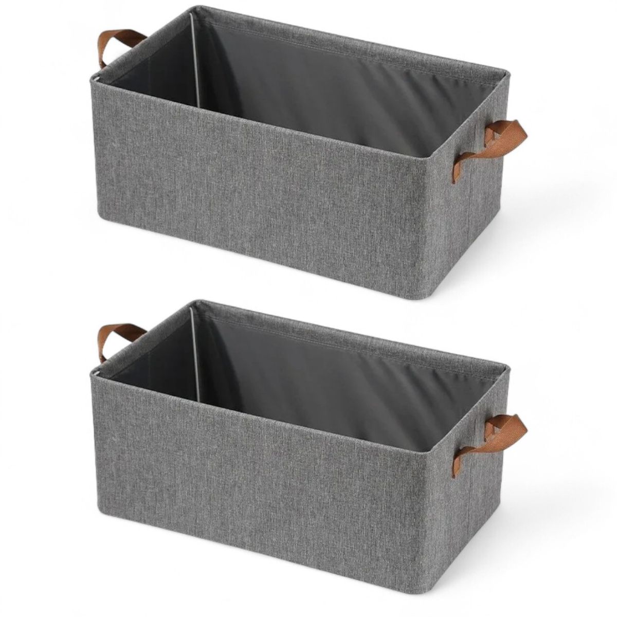 GENERICO - Caja Organizadora Plegable Apilable 47x28x20cm Gris Con Asa Pack de 2