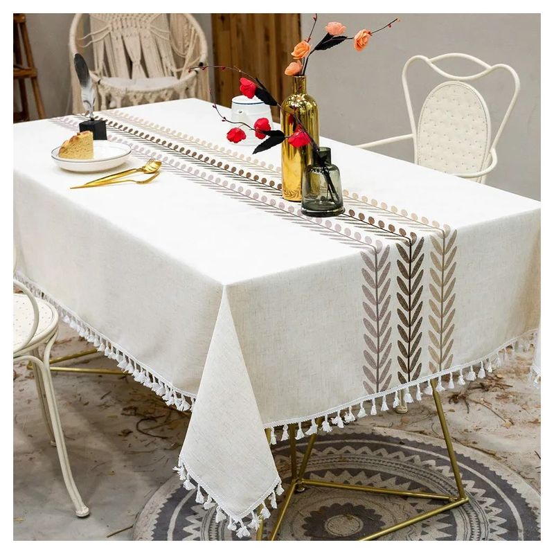 ALMA & DECO - Mantel Bordado Premium Rectangular Espigas Marrones 140 cm X 220 cm