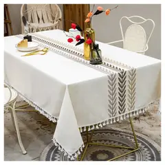 ALMA & DECO - Mantel Bordado Premium Rectangular Espigas Marrones 140 cm X 220 cm