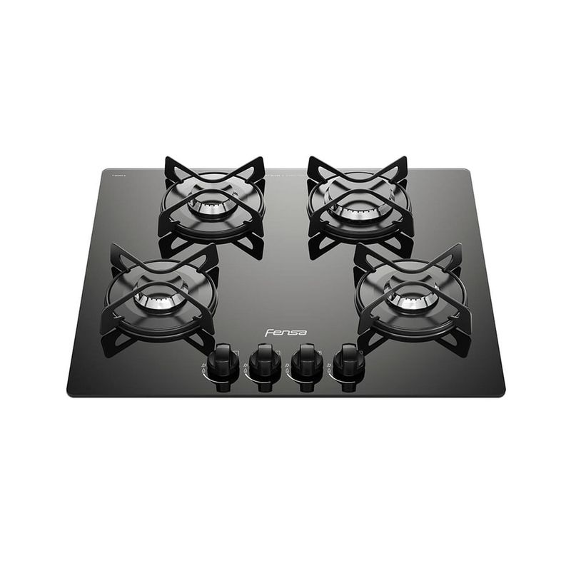 FENSA - Encimera a Gas 4 Platos Fensa Vidro Templado y Encendido Eléctrico F GC60V A Negra
