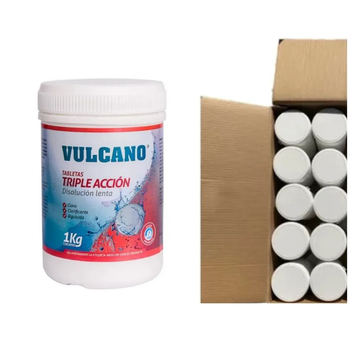 VULCANO - Cloro para piscina tableta triple acción 1kg 10 un Vulcano