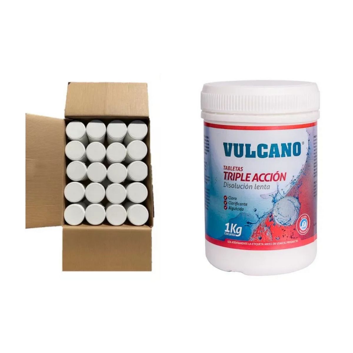 VULCANO - Cloro para piscina en tableta triple acción 1kg 20un Vulcano