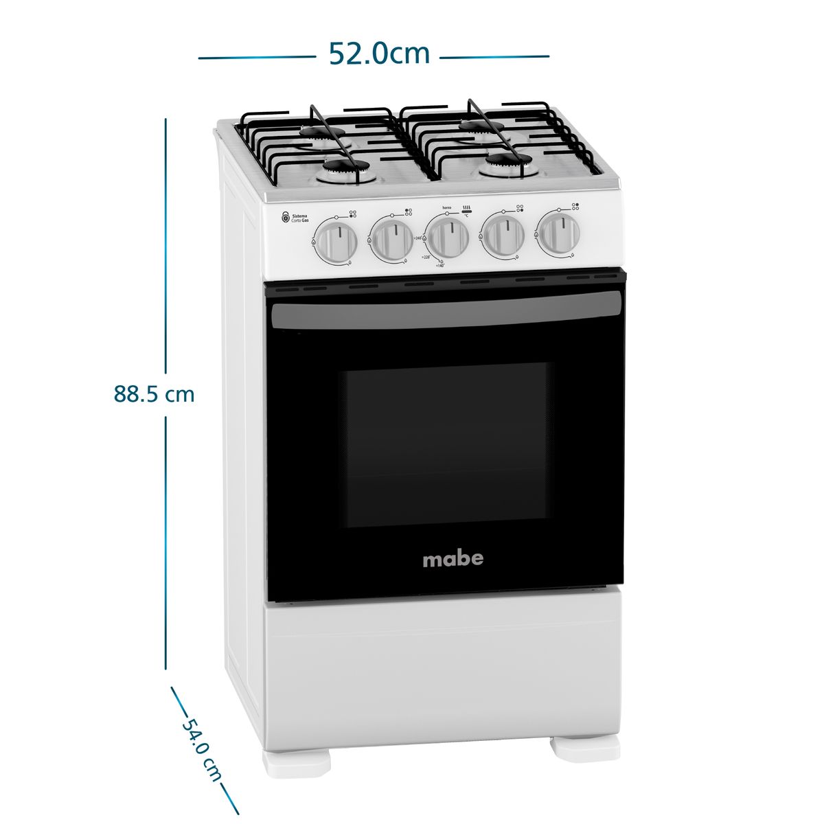 MABE - Cocina a Gas 4 platos 51cm válvula corta gas CMC20ABX-7 Mabe