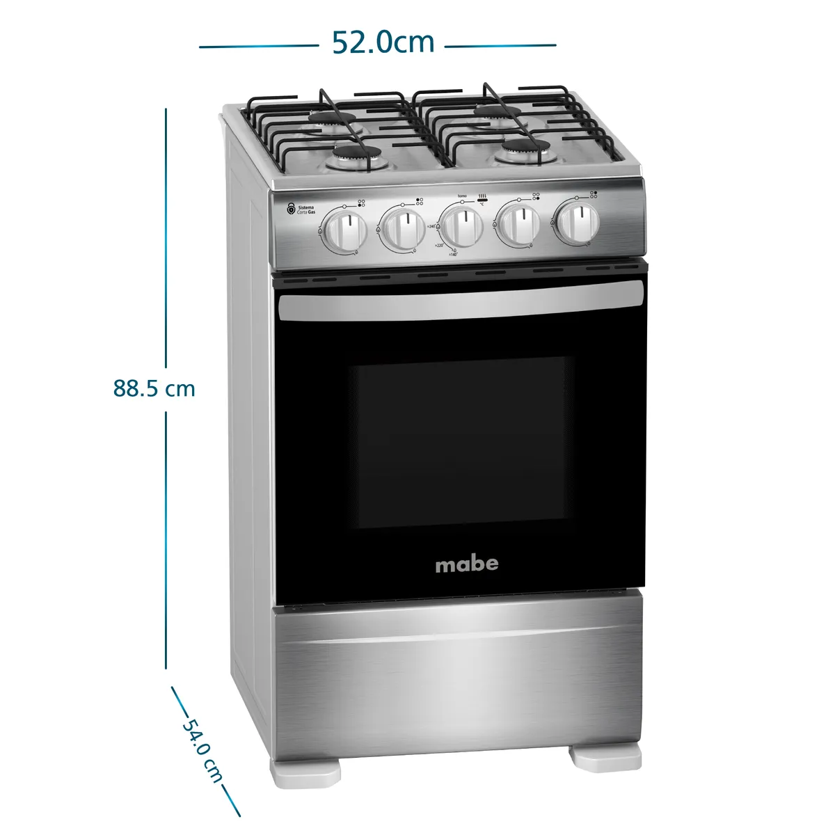 MABE - Cocina a Gas 4 platos 51cm válvula corta gas CMC20AXX-2 Mabe