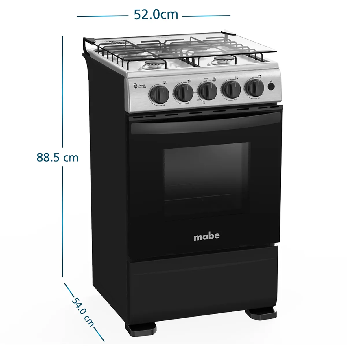 MABE - Cocina a Gas 4 platos 51cm válvula corta gas CMC5115AX0 Mabe