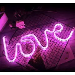 GENERICO - Lampara decorativa de neón LED para interior con forma de love rosado