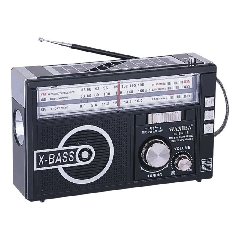 MOVI - Radio portátil AM-FM Multiuso con Linterna Panel Solar pilas y 220V
