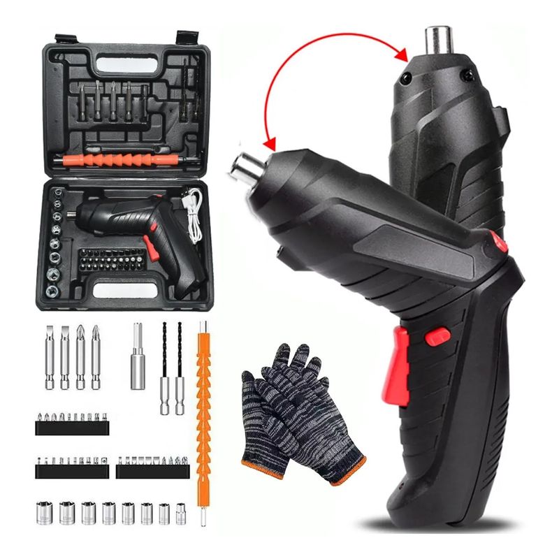 GENERICO - Destornillador Eléctrico Inalámbrico Recargable 4.8V con 46 Accesorios