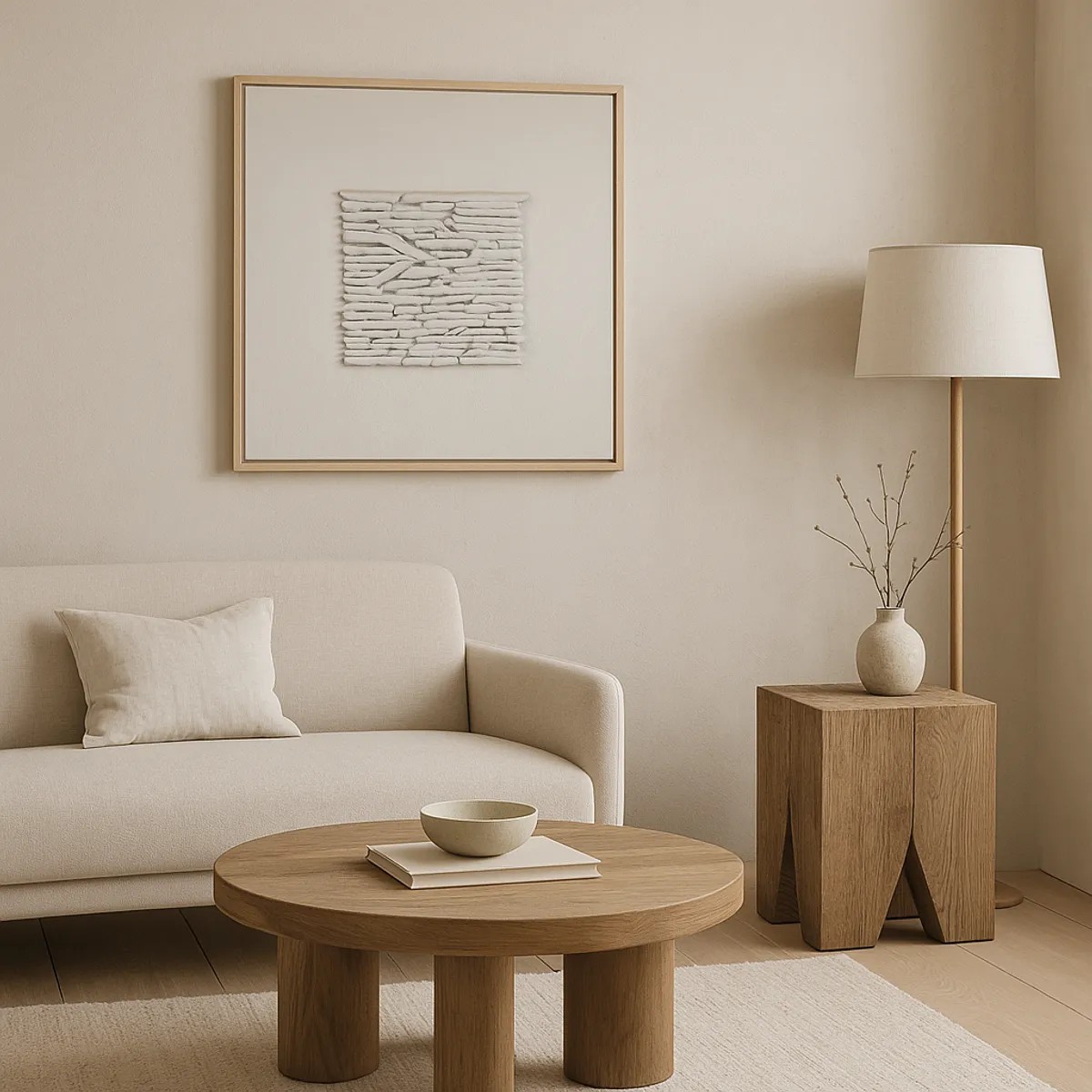 GENERICO - Cuadro Escultura Texturizado Madera Blanca Abstracto Moderno 80x80 cm