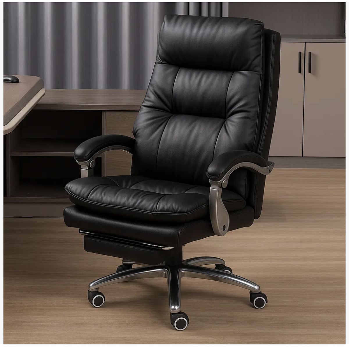 HOMER DESIGN - Silla Oficina Gerencial Asiento De Cuero Pata Acero Premium