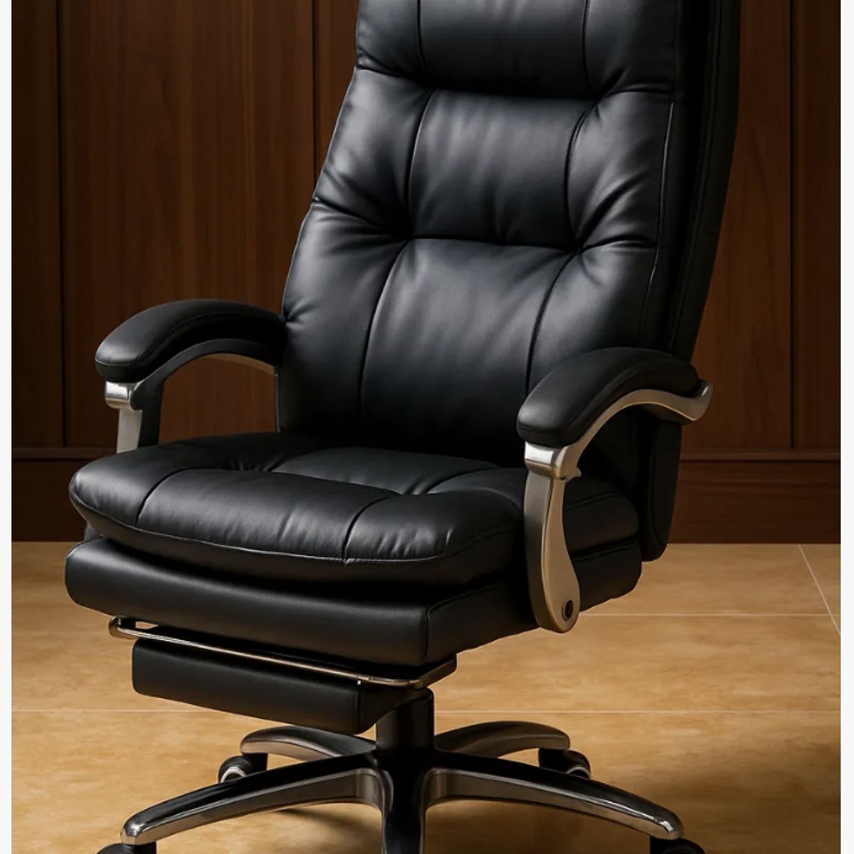 HOMER DESIGN - Silla Oficina Gerencial Asiento De Cuero Pata Acero Premium